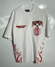 Load image into Gallery viewer, Juren Co. Mens White Red Cotton Juren 79 Born To Ride Motor Graphic T-Shirt Sz S
