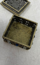 Load image into Gallery viewer, Metal And Rhinestone Jeweled White Blue Stones Trinket Box With Lid
