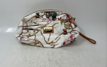 Load image into Gallery viewer, Cavalcanti Womens White Floral Print Leather Wrist Strap Zipper Cosmetic Bag
