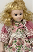 Load image into Gallery viewer, Vintage Blonde Hair Blue Eyes Collectible Porcelain Doll In Victorian Maxi Dress
