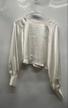 Load image into Gallery viewer, H&amp;M Womens White Long Sleeve Round Neck Tie Keyhole Back Cropped Blouse Top Sz M
