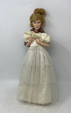 Load image into Gallery viewer, Plaid Shirt White Skirt Blonde Curly Hair Blue Jeans Porcelain Fashion Doll
