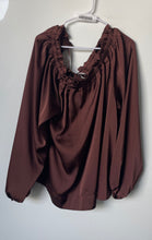 Load image into Gallery viewer, H&amp;M Womens Brown Long Sleeve Ruffle-Trim Round Neck Blouse Top Size Small
