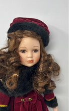 Load image into Gallery viewer, Unbranded Curly Hair Brown Eyes Porcelain Doll In Red Black Maxi Dress With Hat

