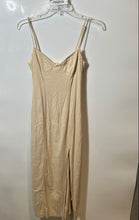 Load image into Gallery viewer, Zara Womens Beige Sleeveless Collarless Back Zipper High Leg Slit Slip Dress XS
