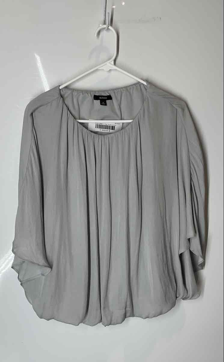 Alfani Womens Gray Pleated Dolman Sleeve Pullover Blouse Top Size Medium