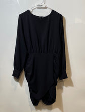 Load image into Gallery viewer, Zara Womens Black Long Sleeve Round Neck Back Zip Tulip Ruched Mini Dress Size L
