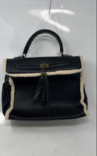 Load image into Gallery viewer, Aldo Womens Black Beige Faux Leather Tassel Double Handle Satchel Handbag
