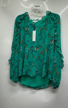 Load image into Gallery viewer, Calvin Klein Womens Green White Floral Long Sleeve V-Neck Blouse Top Sz L w/ Tag
