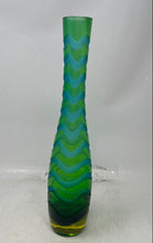 Load image into Gallery viewer, Blue Green Engraved Glass Home Decorative Collectible Flower Vase
