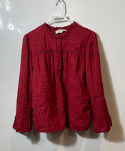 Load image into Gallery viewer, Loft Womens Red Cotton Long Sleeve Crew Neck Button Front Blouse Top Size S
