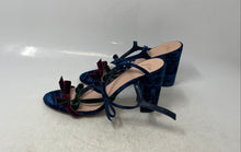 Load image into Gallery viewer, J.Crew Womens Multicolor Open-Toe Velvet Bow Block Ankle Strap Heels Size 9
