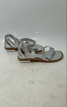 Load image into Gallery viewer, Franco Sarto Womens Silver Leather Block Heel Ankle Strap Sandals Size 6.5
