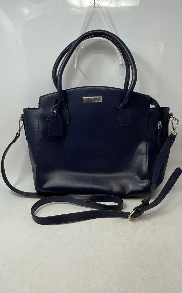 Kenneth Cole Womens Blue Leather Detachable Strap Inner Pockets Tote Handbag