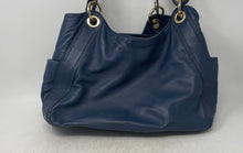 Load image into Gallery viewer, Michael Kors Womens Ludlow Blue Leather Double Handle Drawstring Shoulder Bag
