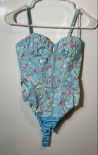 Load image into Gallery viewer, Zara Womens Blue Floral Spaghetti Strap Sweetheart Neck One-Piece Bodysuit Sz XS

