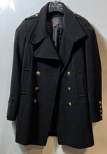 Load image into Gallery viewer, Forever 21 Womens Black Long Sleeve Double-Breasted Military-Style Pea Coat Sz S
