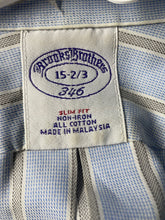 Load image into Gallery viewer, Brooks Brothers Mens Blue Striped Slim Fit Long Sleeve Dress Shirt Size 15-2/3
