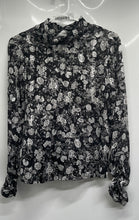 Load image into Gallery viewer, Zara Womens Black &amp; White Floral Long Sleeve Keyhole Blouse Top Size XS
