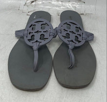 Load image into Gallery viewer, Authentic Tory Burch Womens Miller Gray Leather Thong Sandals Size 8M Damaged
