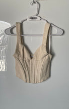 Load image into Gallery viewer, Zara Womens Beige Wide Strap Sweetheart Neck Boucle Bustier Cropped Top Size S
