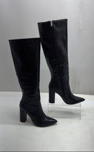 Load image into Gallery viewer, Givana Womens Model LA-208 Black Faux Leather Knee High Biker Boots Size 40
