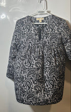 Load image into Gallery viewer, Michael Kors Womens Black White Paisley Tie-Neck Tunic Blouse Top Size M
