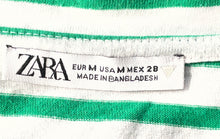 Load image into Gallery viewer, Zara Womens Green White Striped Cap Sleeve V-Neck Pullover T-Shirt Size M
