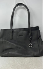 Load image into Gallery viewer, DKNY Womens Gray Pebbled Leather Studded Double Handle Zip Top Charm Tote Bag
