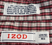 Load image into Gallery viewer, Izod Kids Red White Plaid Long Sleeve Collared Button-Up Shirt Size L 14/16R
