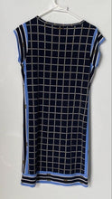 Load image into Gallery viewer, Michael Kors Womens Blue Check Print Cap Sleeve Round Neck Shift Dress Size S
