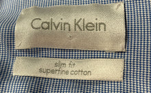 Load image into Gallery viewer, Calvin Klein Mens Blue Printed Superfine Cotton Slim Fit Dress Shirt Size 15
