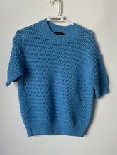 Load image into Gallery viewer, Ann Taylor Womens Blue Crochet Short Sleeve Crew Neck Pullover Sweater Size M
