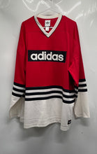 Load image into Gallery viewer, Adidas Mens Red White Black V-Neck Long Sleeve Pullover Hockey Jersey Size Large
