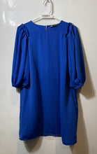Load image into Gallery viewer, Zara Womens Blue Short Puff Sleeve Crew Neck Ruffle Trim Shift Dress Size Medium
