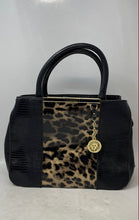 Load image into Gallery viewer, Anne Klein Womens Black Brown Animal Print Charm Double Handle Tote Handbag
