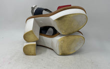 Load image into Gallery viewer, Etre Womens White Blue Red Leather Block Heel Platform Sandals Size EUR 39

