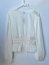 Load image into Gallery viewer, Express Womens Off White Long Sleeve Deep V-Neck Tie-Front Blouse Top Size Large
