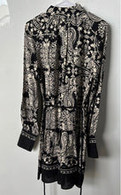 Load image into Gallery viewer, H&amp;M Womens Black &amp; White Paisley Long Sleeve Tie-Waist Shirt Dress Size S
