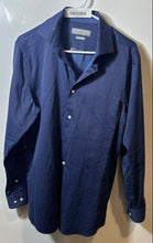 Load image into Gallery viewer, Perry Ellis Mens Blue Polka Dot Cotton Slim Fit Dress Shirt Size 15.5 34/35
