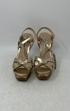 Load image into Gallery viewer, Steve Madden Womens Gold Leather High Stiletto Platform Heels Size 6 M

