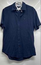 Load image into Gallery viewer, Tommy Hilfiger Mens Navy Blue Short Sleeve Collared Button-Up Shirt Size M
