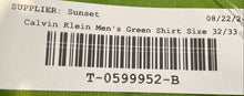 Load image into Gallery viewer, Calvin Klein Mens Green Cotton Non-Iron Slim Fit Dress Shirt Size 16 32/33

