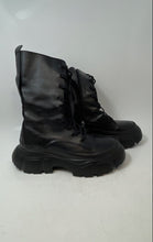 Load image into Gallery viewer, Zara Womens Black Leather Mid-Calf Lace-Up Side Zip Combat Boots Size EUR 37
