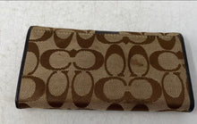 Load image into Gallery viewer, Coach Womens Legacy Brown Signature Print ID Window Card Holder Bifold Wallet
