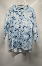 Load image into Gallery viewer, Donna Karan Womens Blue Tie-Dye Band Collar Half Button Front Blouse Top Size L
