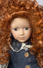 Load image into Gallery viewer, Seymour Mann Curly Red Hair Green Eyes Porcelain Doll Holding Teddy Bear

