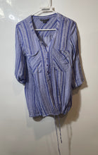 Load image into Gallery viewer, Armani Exchange Womens Blue Striped 3/4 Sleeve Round Neck Tunic Blouse Size XS
