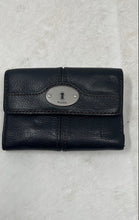 Load image into Gallery viewer, Fossil Womens Black Pebbled Leather ID &amp; Credit Card Slots Trifold Wallet
