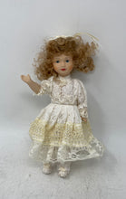 Load image into Gallery viewer, Cracker Barrel White Lace Dress Curly Hair Collectible Porcelain Doll
